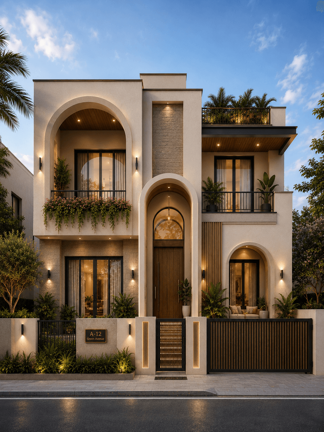 Luxury Arched G+1 House Design with Grand Entrance - Alternate Facade