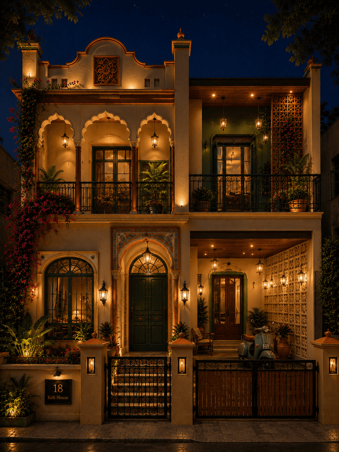 Luxury Colonial Havana G+1 House Design - Night View