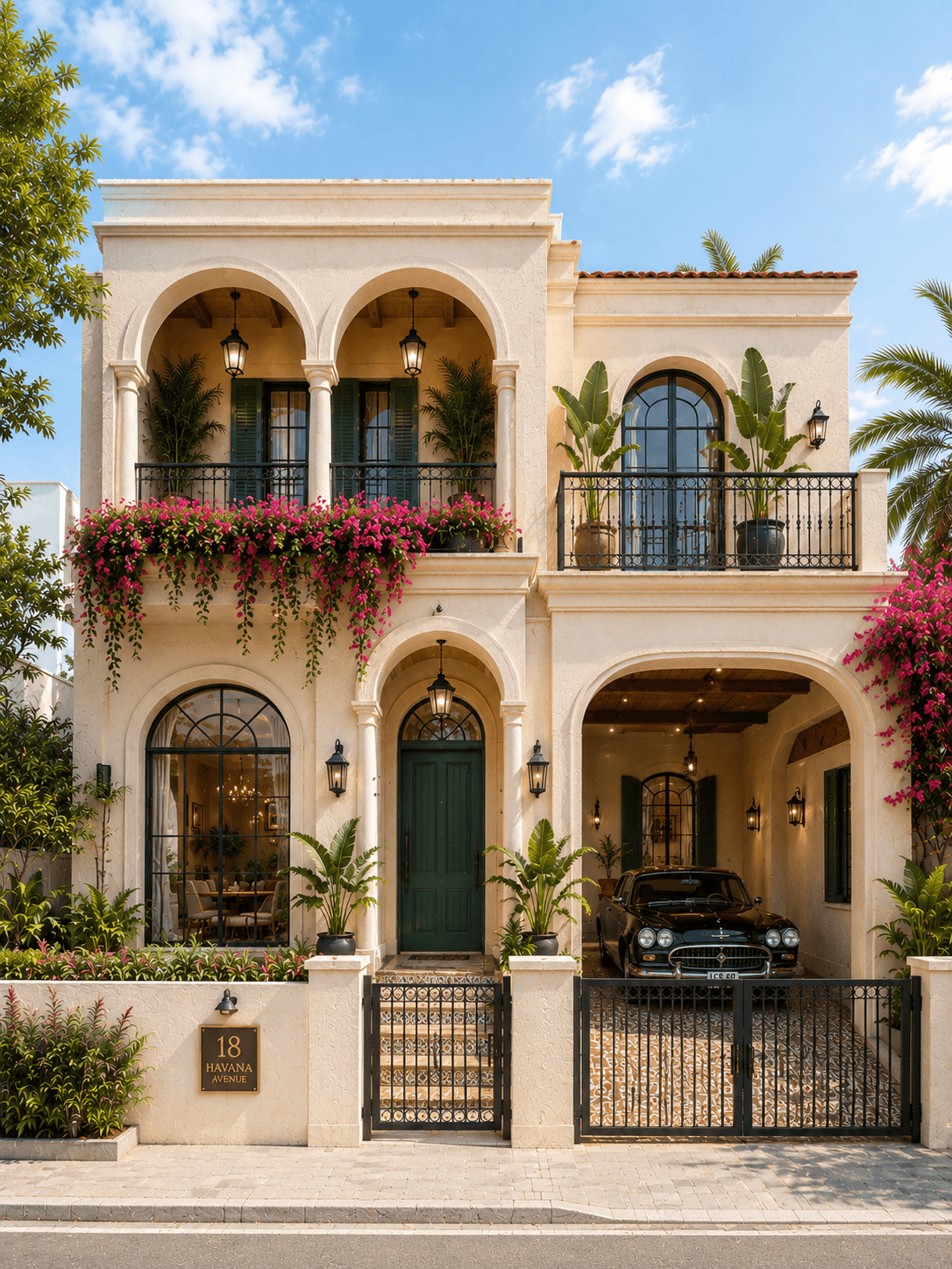 Luxury Havana Style G+1 House Design with Mediterranean Facade