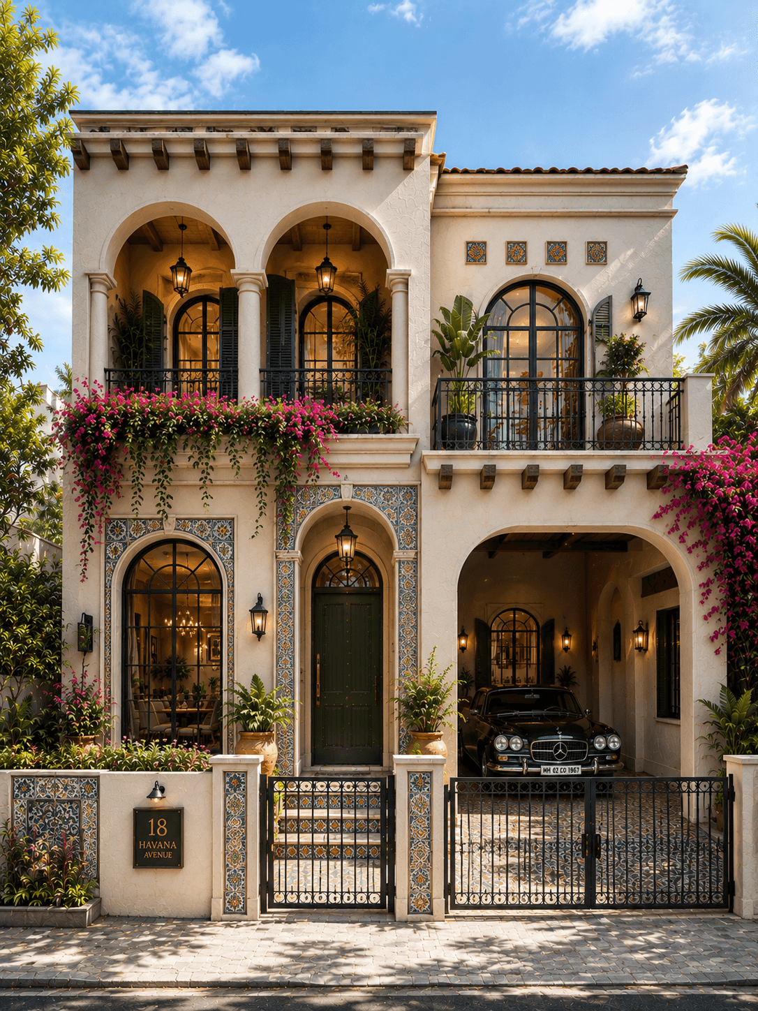 Luxury Havana Style G+1 House Design with Mediterranean Facade - Alternate Facade