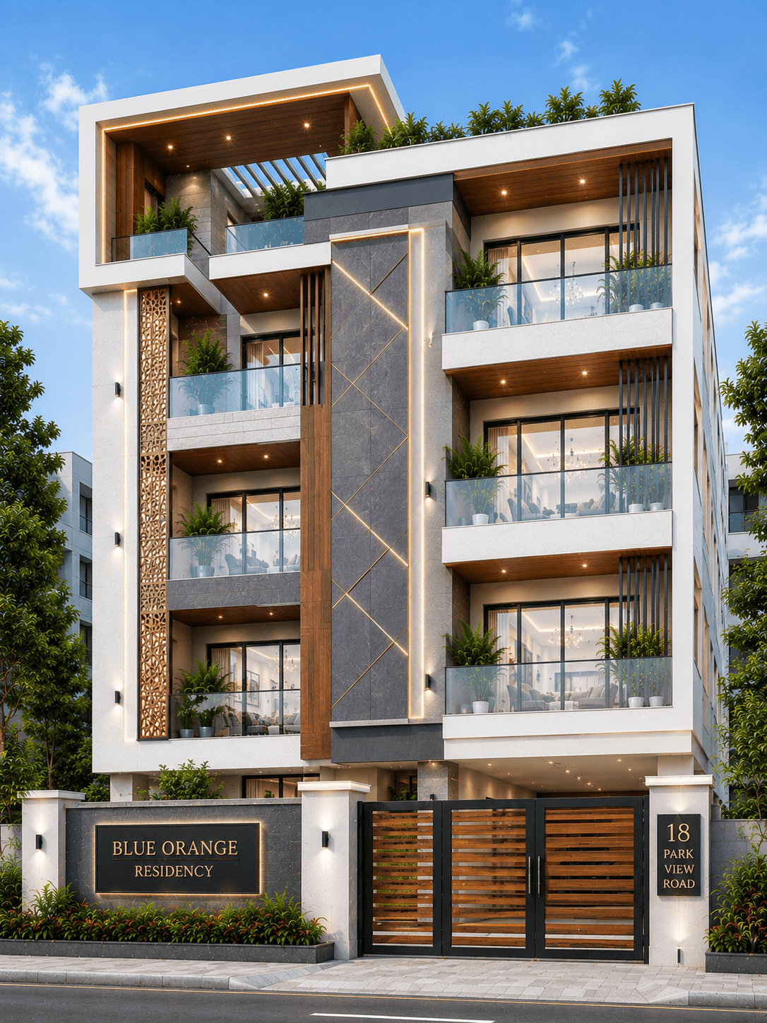 Luxury Skyline Crest G+3 Apartment Design - Alternate Facade