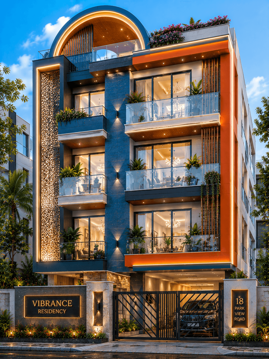 Luxury Vibrance G+3 Apartment Design - Alternate Facade