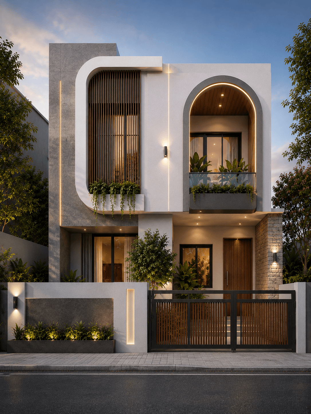 Modern Curved Facade G+1 House Design