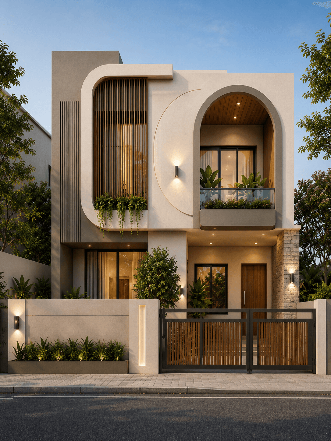 Modern Curved Facade G+1 House Design - Alternate Facade