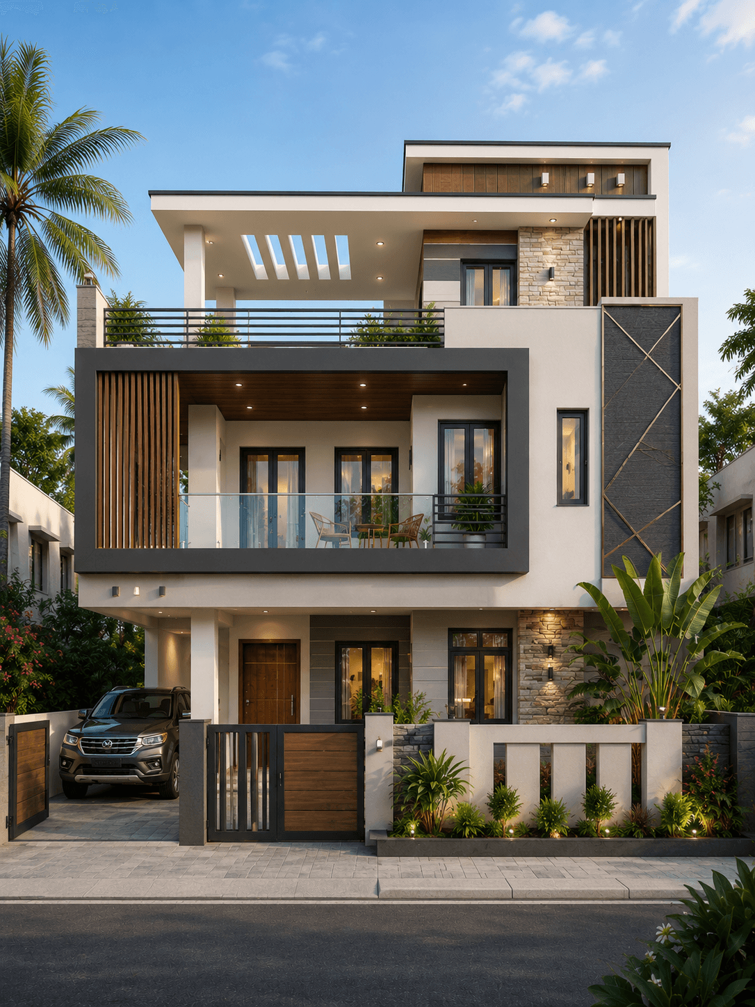 Modern Luxury G+1 House Design - Alternate Facade