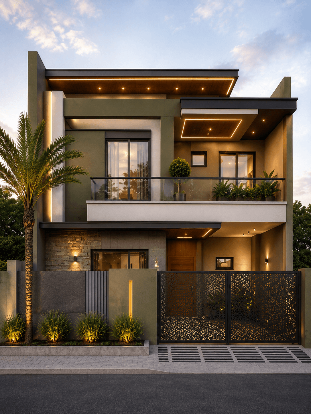 Modern Olive Green G+1 House Design