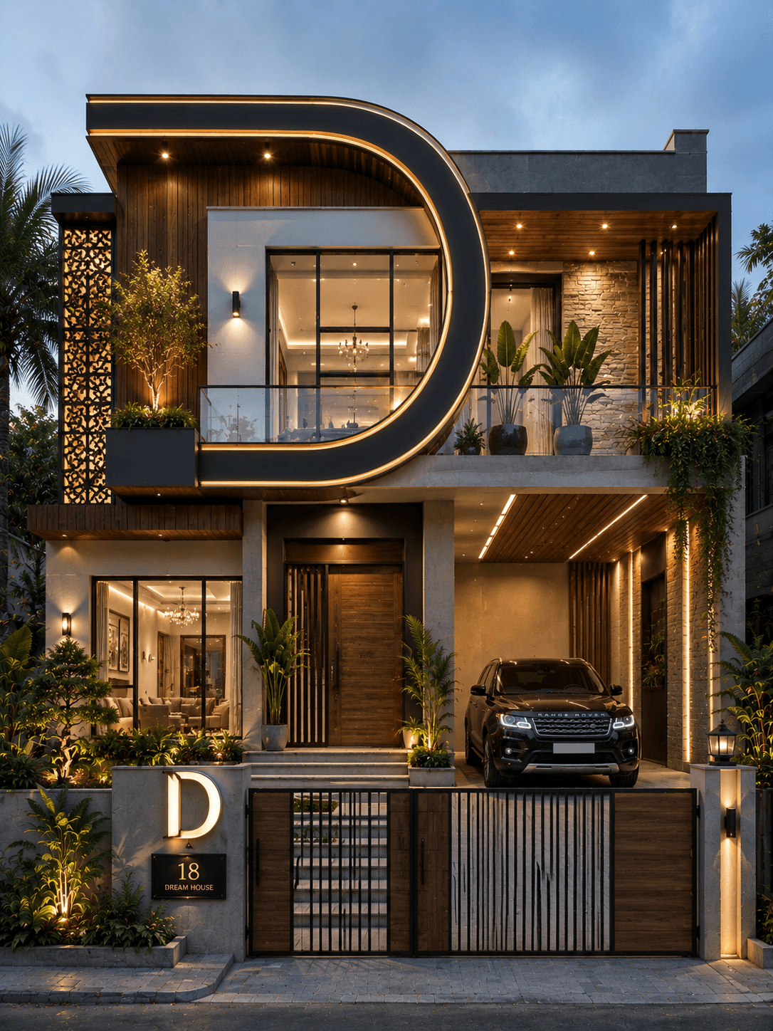 Luxury Curved Frame G+1 House Design