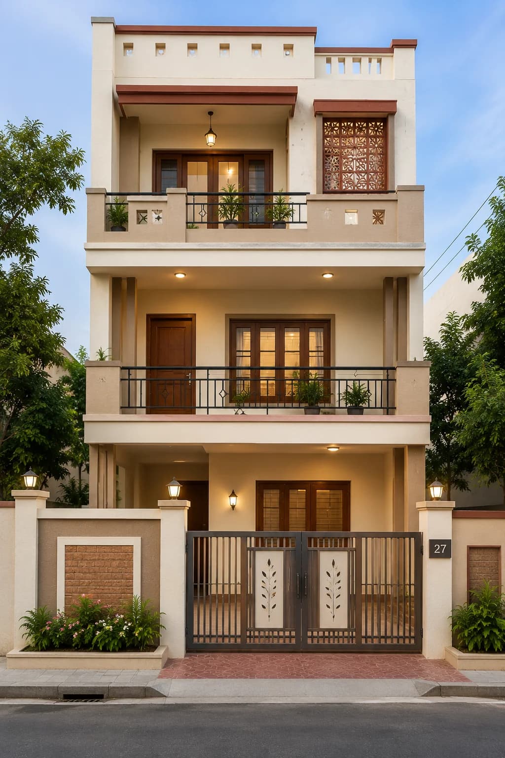 Modern Classic Cream G+2 House Design