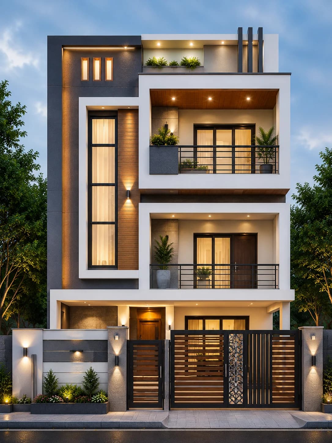 Modern Graphite & White G+2 House Design