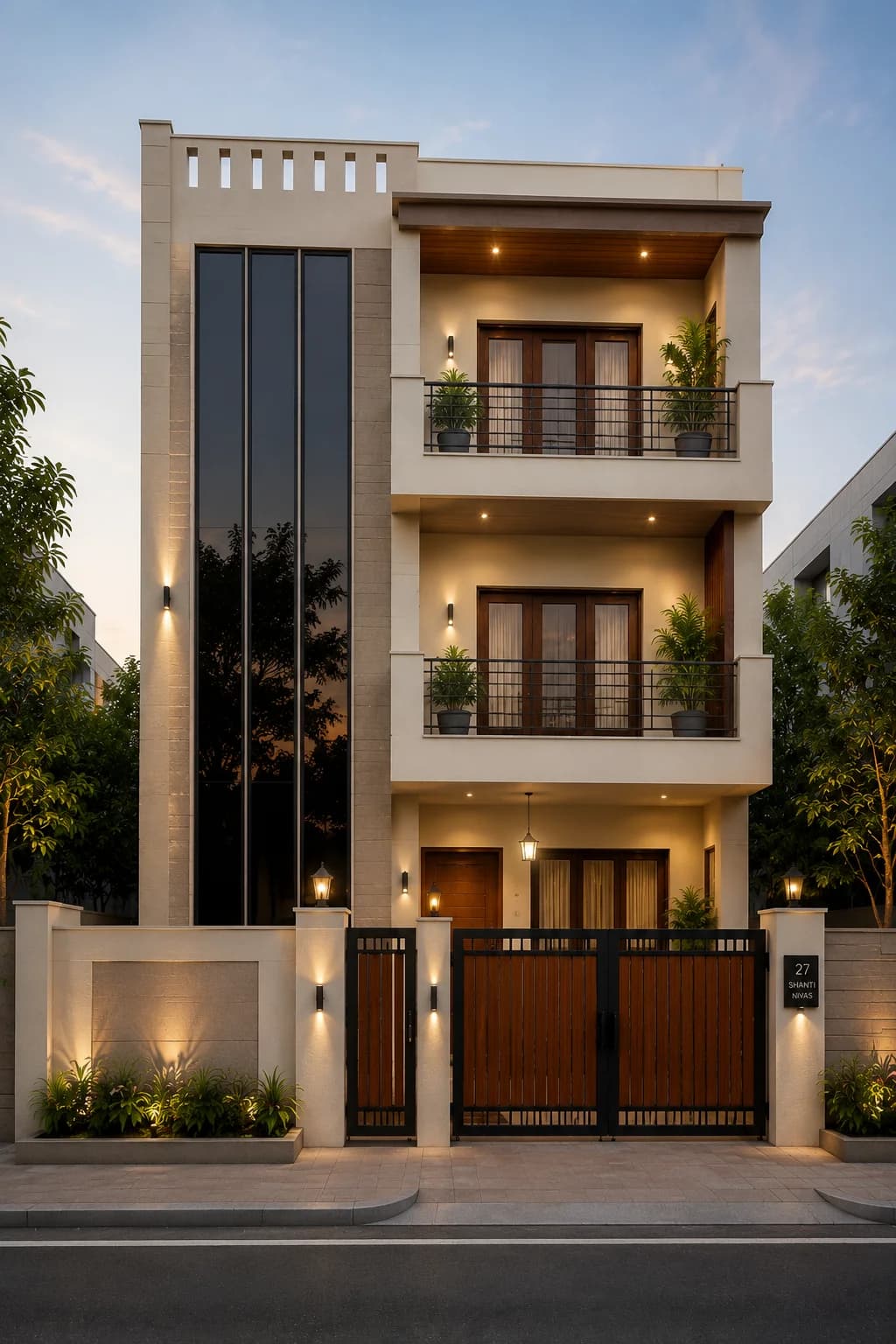 Modern Minimal Beige G+2 House Design