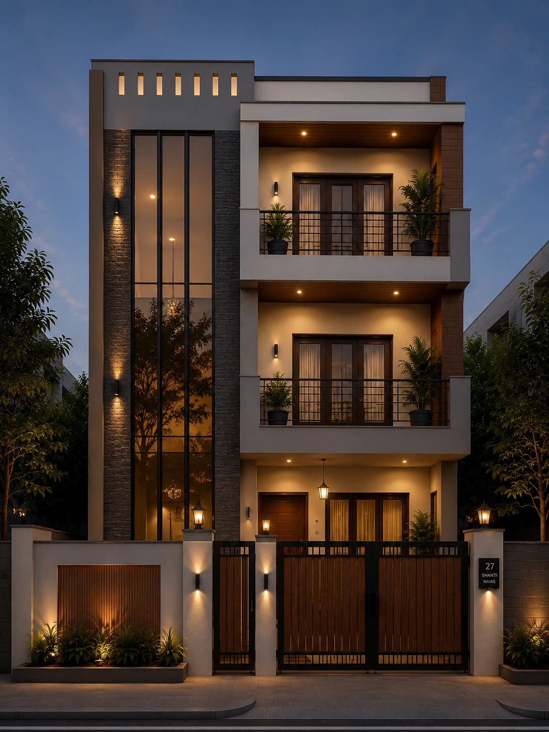 Modern Minimal Beige G+2 House Design - Alternate Facade